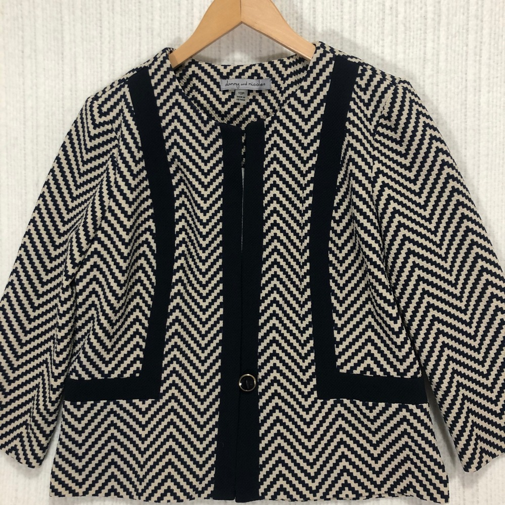 Danny‎ & Nicole Chevron Blazer Jacket Career Office Button Front Size 10P